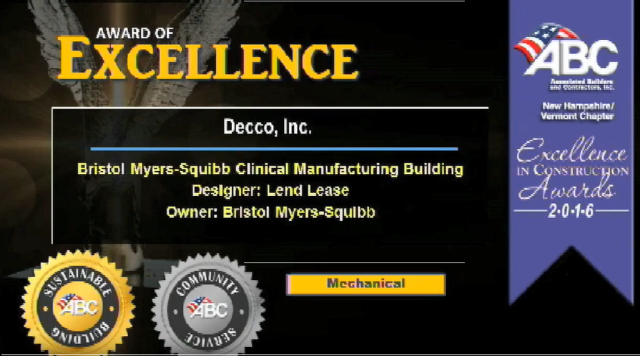 ABC NH VT_DECCO Excellence Award Bristol Myers Project
