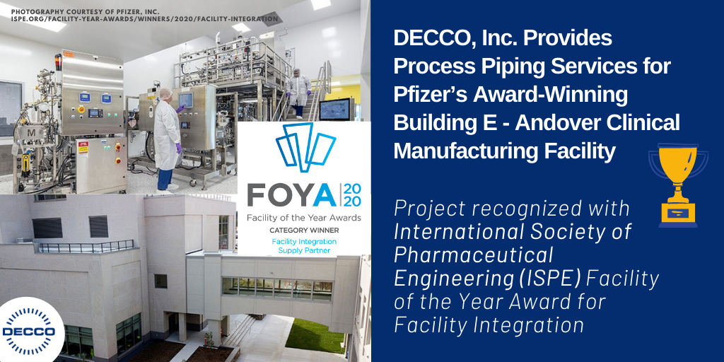 DECCO Recognized with ISPE Facility of the Year Award for Facility Integration for Pfizer Building E-Andover